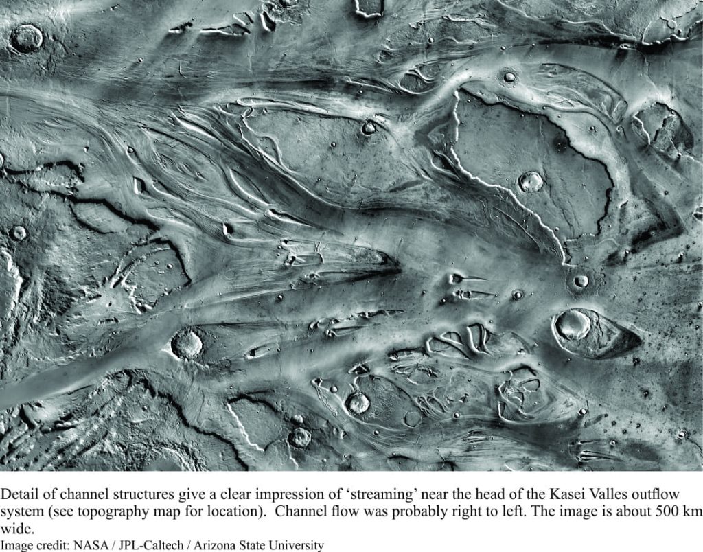 Detail of channels and braiding in Kasei Valles, Mars