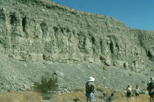 Excellent exposure of Hanauphan fan, Death Valley. There are dozens of debris flow and sheet flood events recorded in this outcrop.