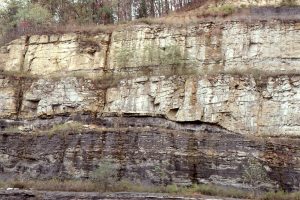 Channel down-cutting of the Carboniferous Number 8 coal, subsequently overridden by accretionary point bar foresets.  Hazard, Kentucky.