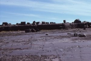 Frost heaved blocks of greywacke; the polygonal cross-sections of the blocks is governed by intersecting fractures in the bedrock. Belcher Islands.