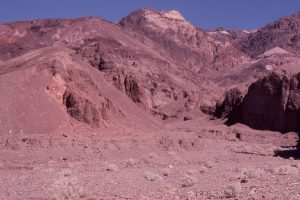 The canyon-head and proximal gravel outwash and debris flow of fan shown above. Bedrock is the uplifted Proterozoic Panamint metamorphic core complex.