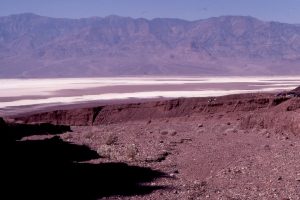 Down dip view of dissected Panamint Range alluvial fan, Death Valley. The coarse fan deposits reflect erosion of the uplifted Panamint metamorphic core complex. 