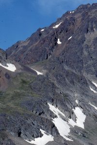 Foreset geometry is clearly expressed in this view of the Icebox Canyon fan delta stack, dipping towards viewer.