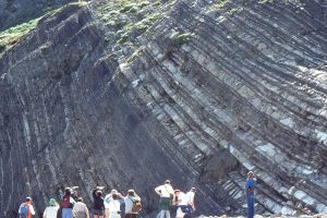 Successive cycles of thinning upward and thin bedded, distal fan turbidites, Point San Pedro, California.  