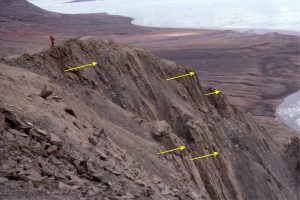 Sequence 3: Shelf parasequences, mostly HST, thin TST, and MFS that corresponds with the resistant top of each cycle. For an overview see the image above. South Bay