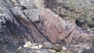 2. Closer view of the foliated gneiss immediately below the unconformity.