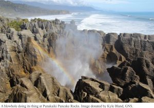 A blowhole doing its thing at Punakaiki Rocks.