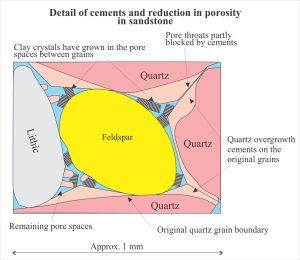 Diagram of pore-filling cements and occlusion of porosity