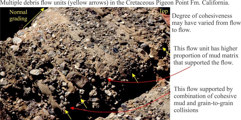 Multiple debris flows and surges, Pigeon Pt. Fm. California