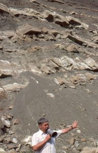 Marty Link in 1988, waxing lyrical on lacustrine slope mudrocks and turbidite sandstone in Ridge Basin.